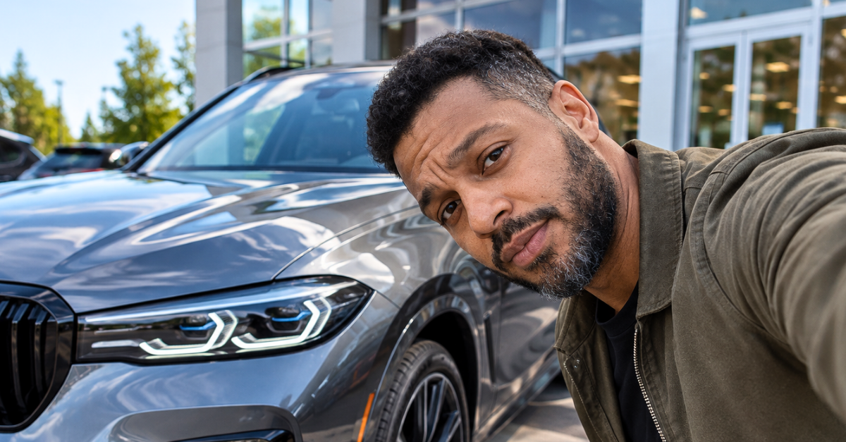 Car Owner Selfie in Front of Luxury SUV.
