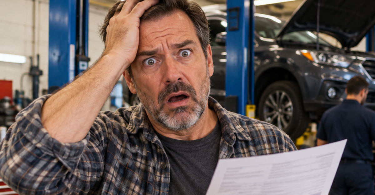 Male driver shocked at price of auto software repair.