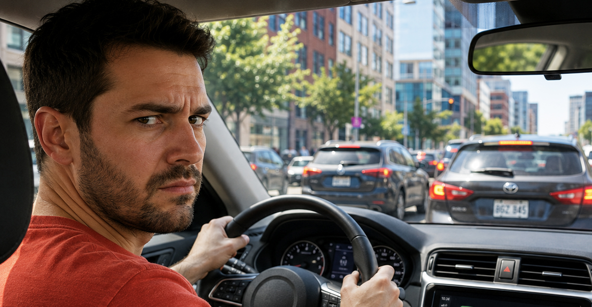 AI-generated image of man worried about his insurance tracking app.