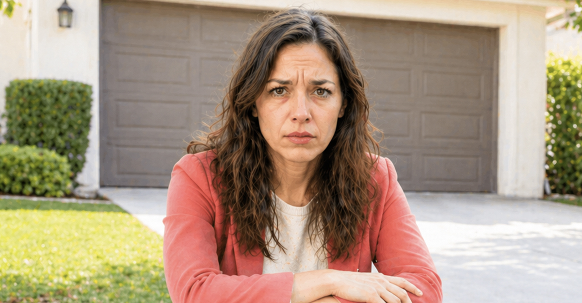 AI-generated image of a woman worried about a fake check after selling her car.