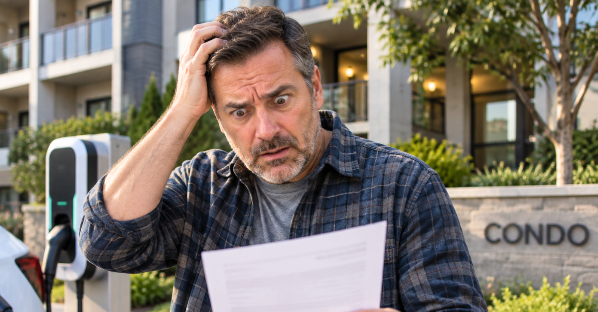 Shocked Condo Resident Reading EV Bill