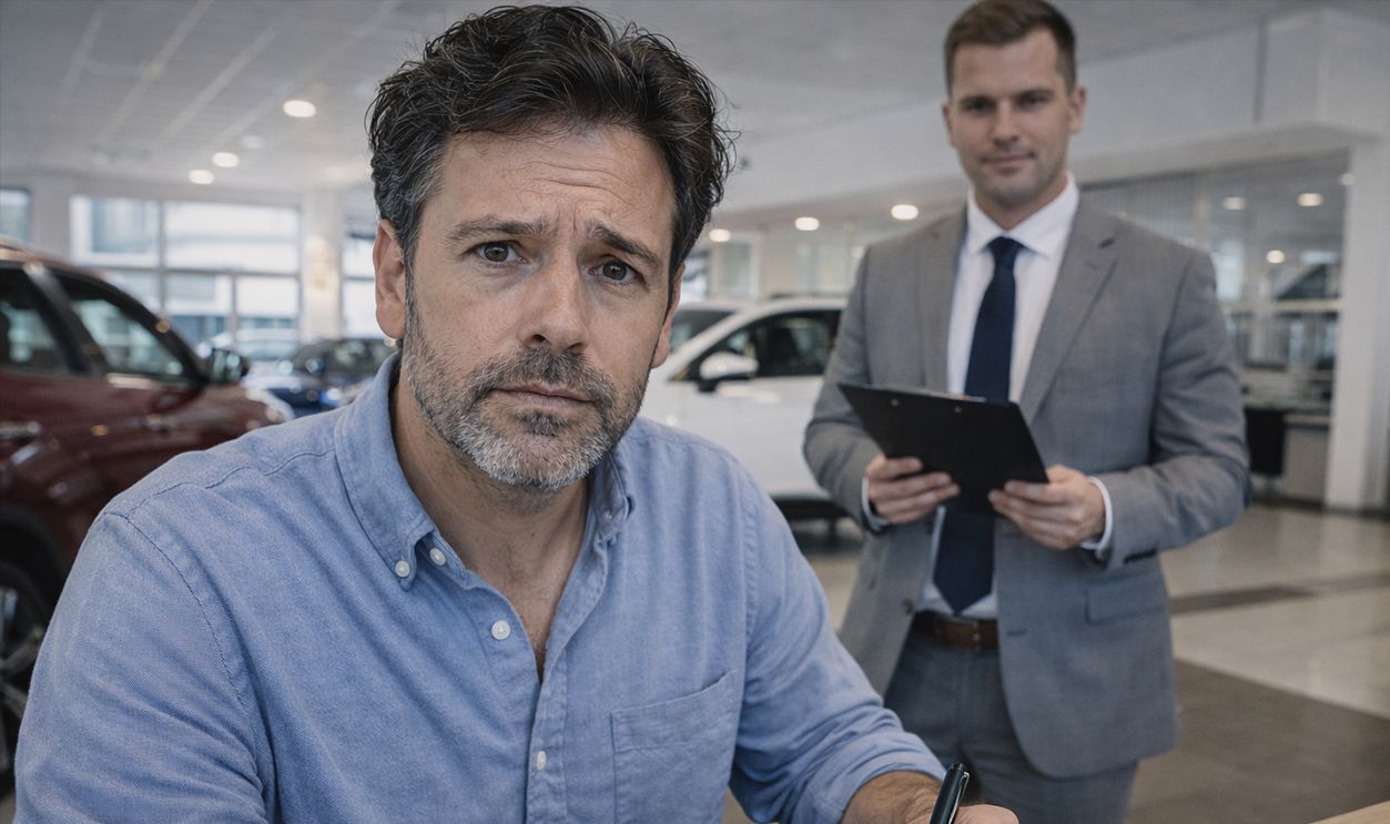 Man signing papers at the dealership