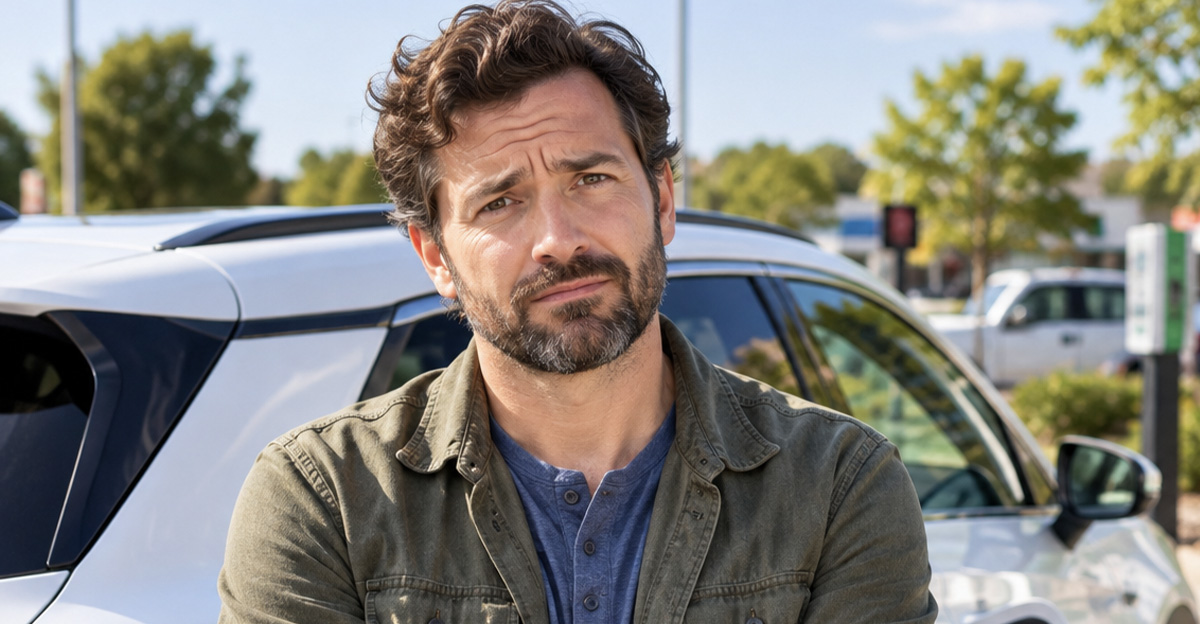 AI-generated image of a man worried about EV charging costs.