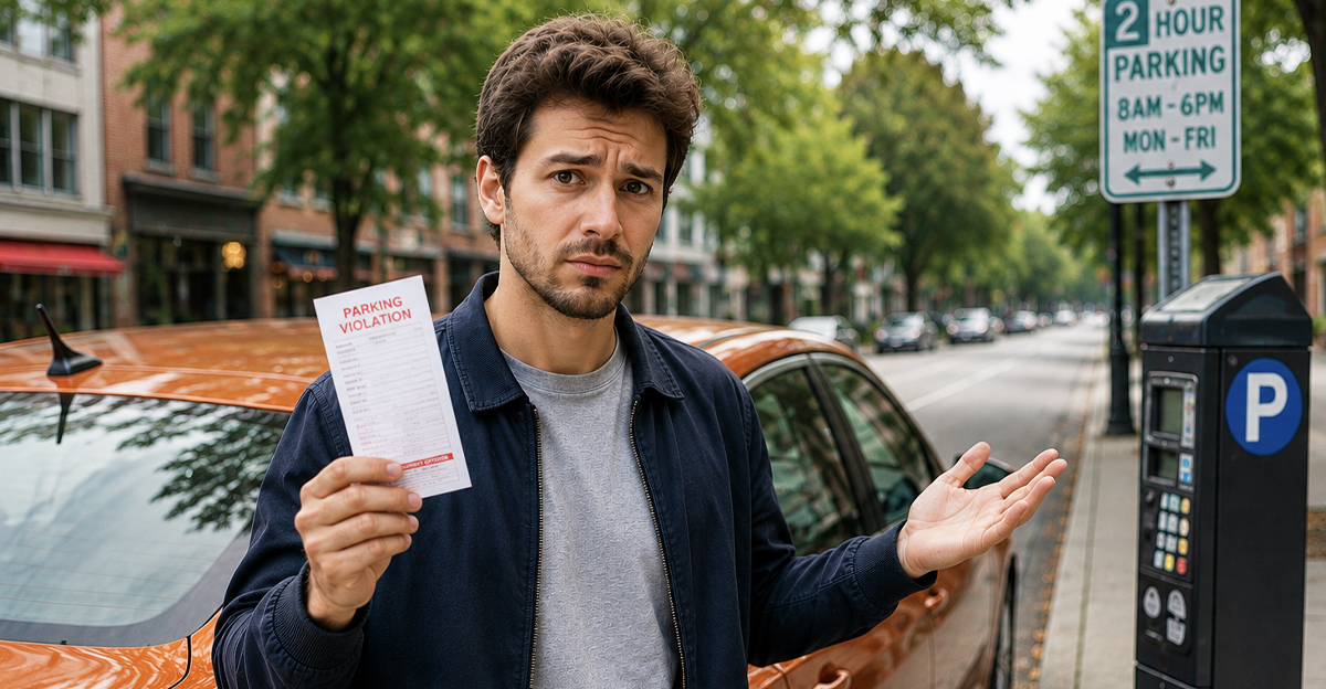 AI-generated image of a man worried about a parking ticket.