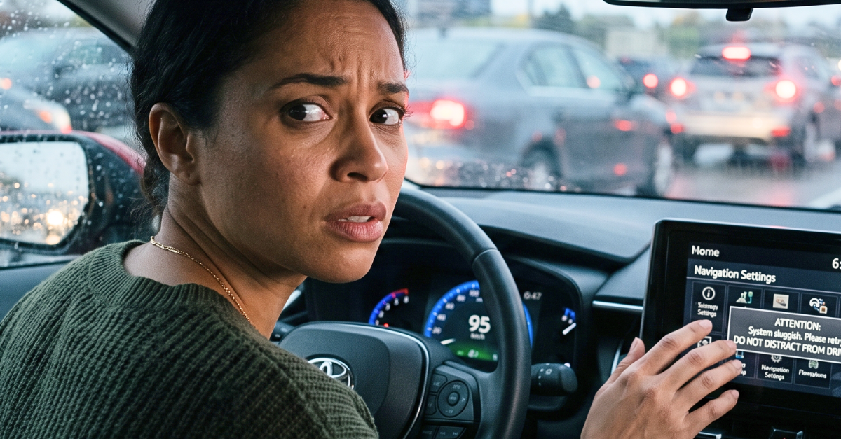 Motorist distracted by touch screen.